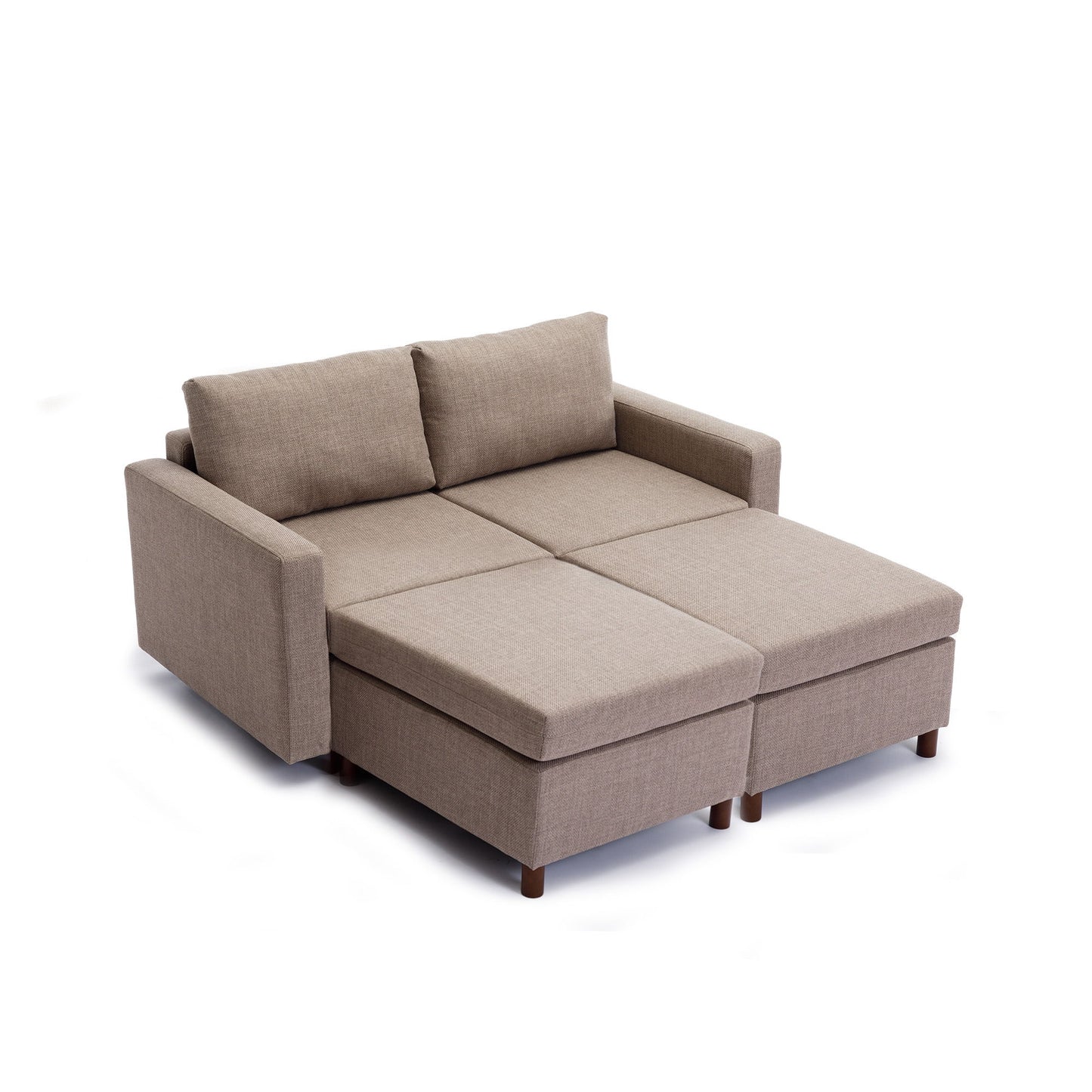 2 Seat Module Sectional Sofa Couch With 2 Ottoman For Living Room, Seat Cushion And Back Cushion Non-Removable And Non-Washable