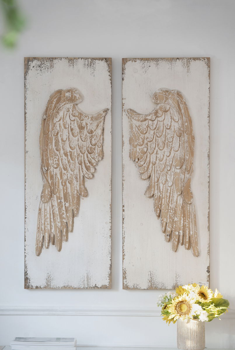 Feather Wing Wall Panels With Distressed Finish, Rectangle Hanging Wall Art (Set of 2) - Multicolor