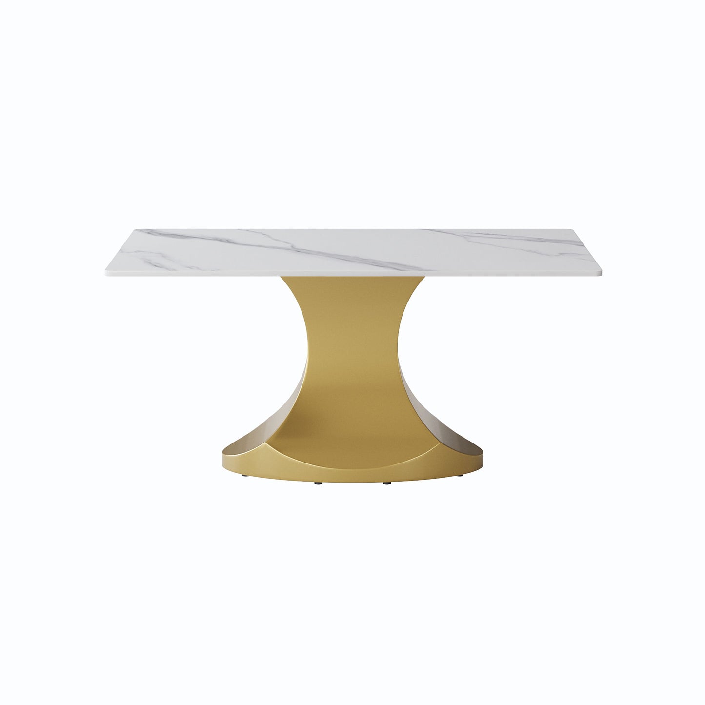 63" Modern Artificial Stone Panel Golden Stainless Steel Curved Legs, Can Accommodate 6-8 People - White / Gold