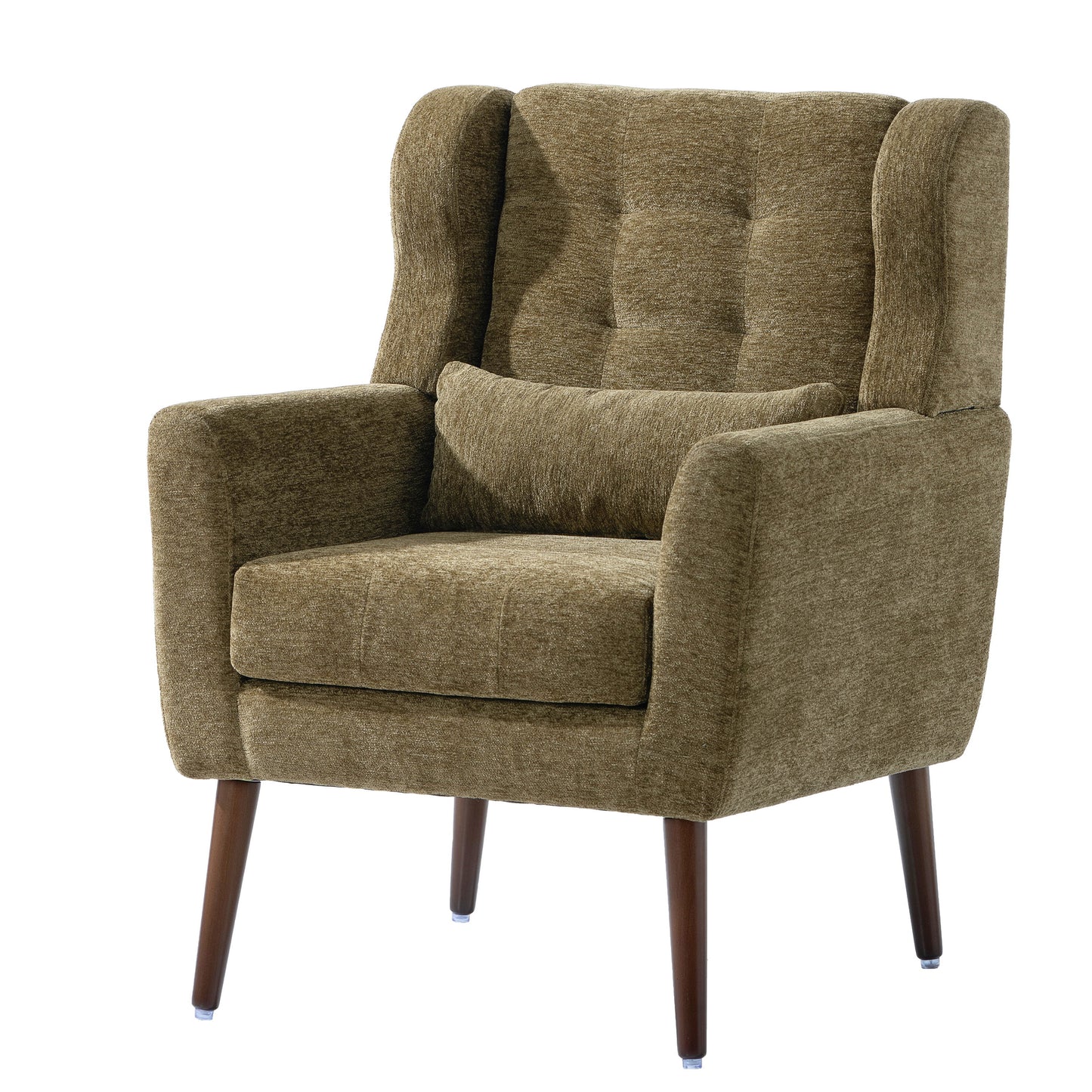 Modern Accent Chair, Chenille Arm Chairs For Living Room, Upholstered Mordern Armchair, Comfy Soft Padded Lounge Chair In Small Space, Bedroom, With Pillow, Solid Wood Leg