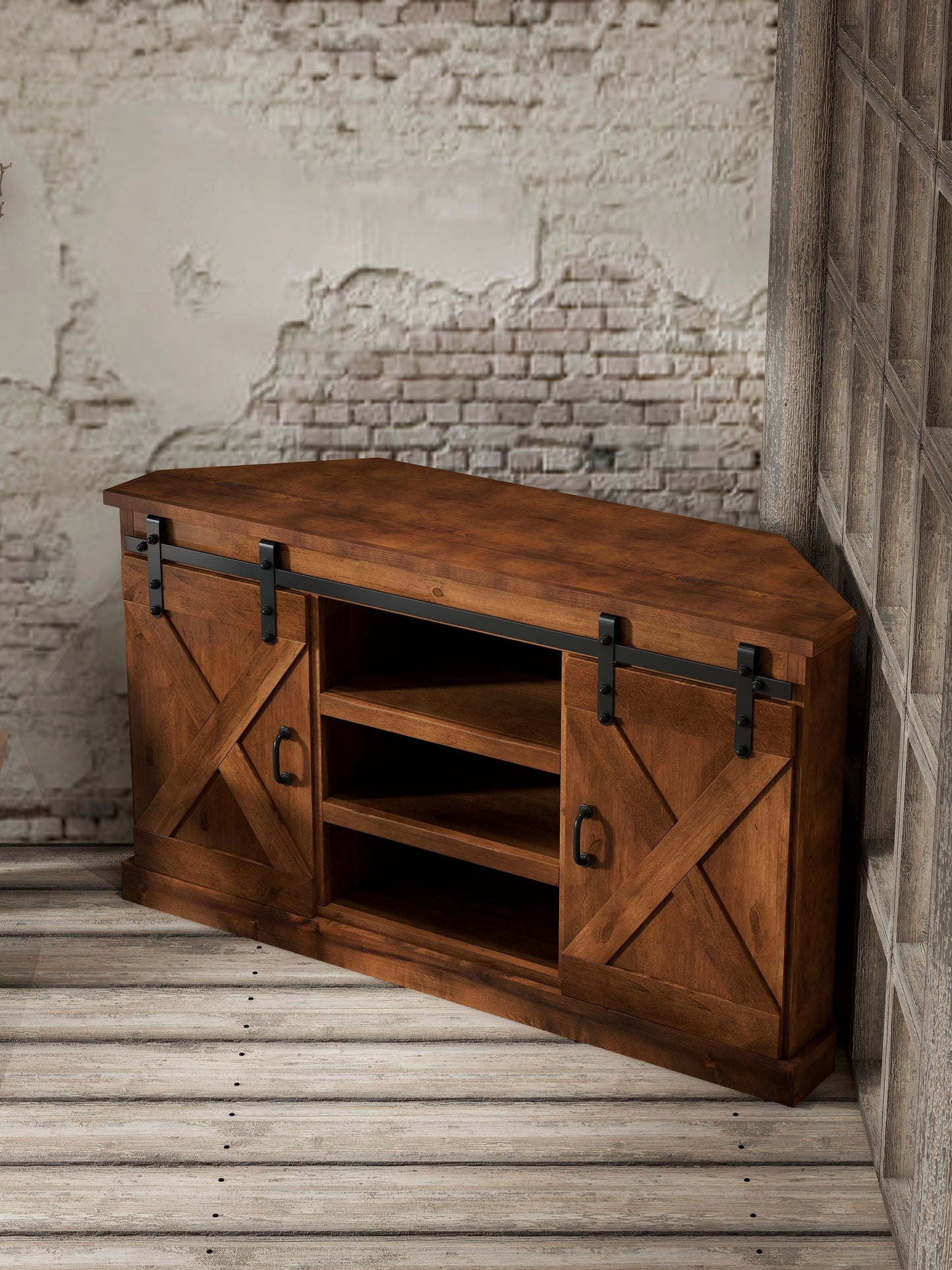 Farmhouse - Corner TV Stand - Aged Whiskey