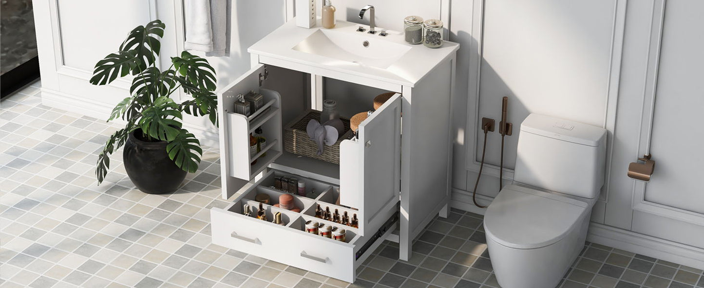 Bathroom Vanity With Single Sink, Combo Cabinet Undermount Sink, Bathroom Storage Cabinet With Two Doors And A Drawer, Soft Closing, Multifunctional Storage, Solid Wood Frame