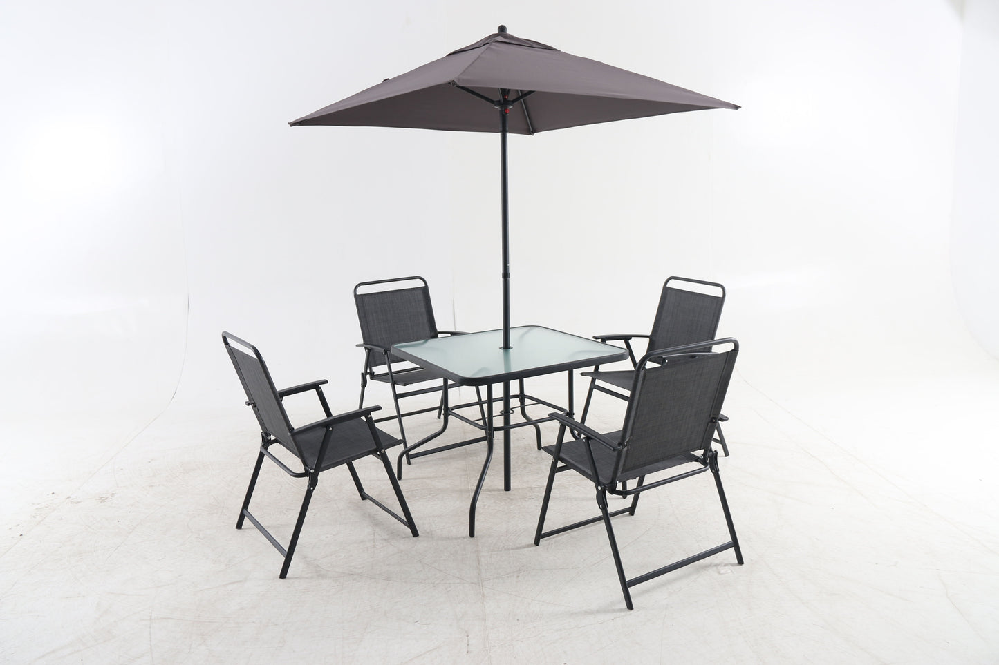 Outdoor Patio Dining Set For 4 People, Metal Patio Furniture Table And Chair Set With Umbrella - Black