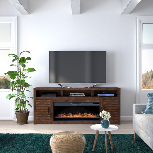 Sausalito - 78" Electric Fireplace TV Stand Console For TVs Up To 95" - Whiskey