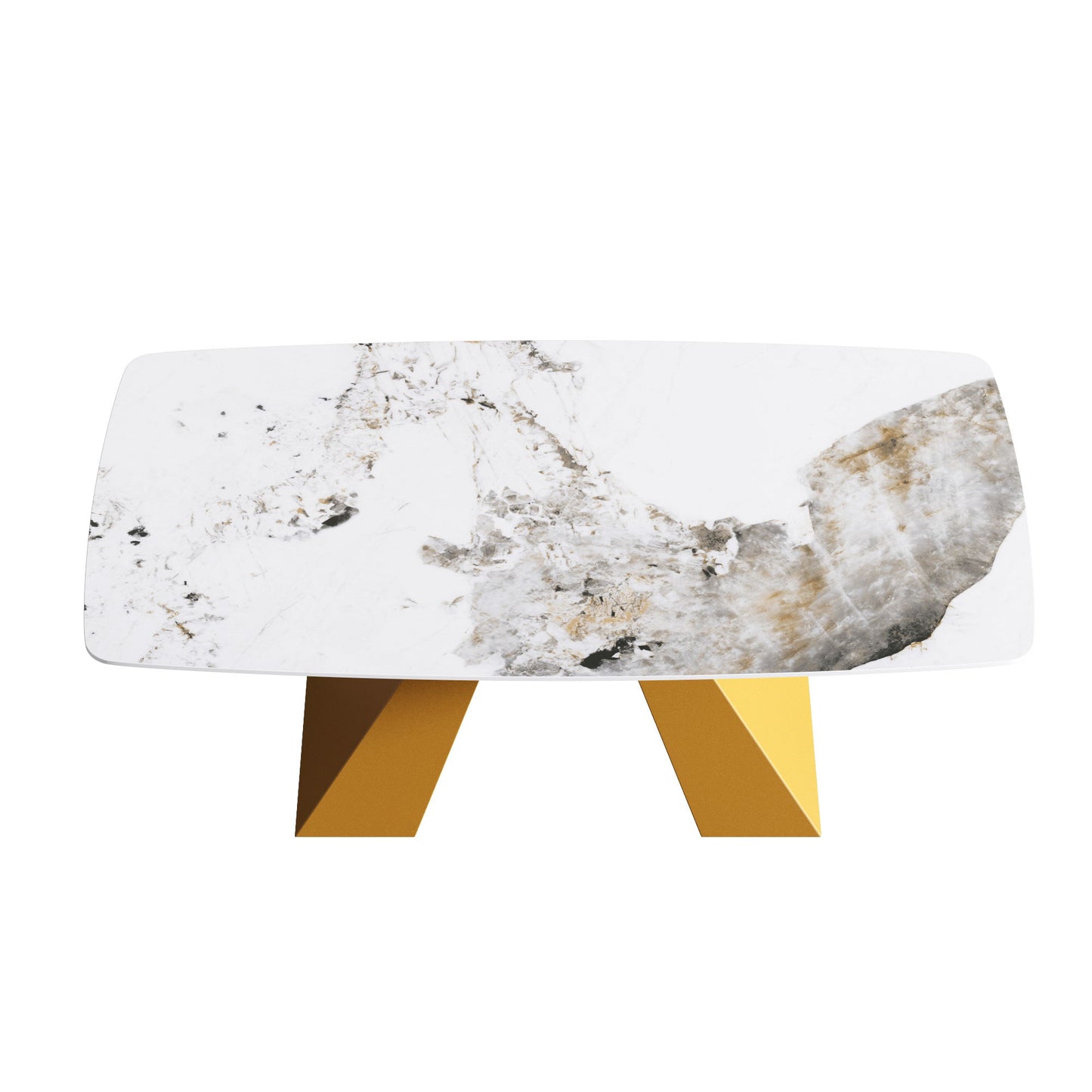 70.87" Modern Artificial Stone Pandora White Curved Metal Leg Dining Table, Can Accommodate 6-8 People - Antique White / Gold