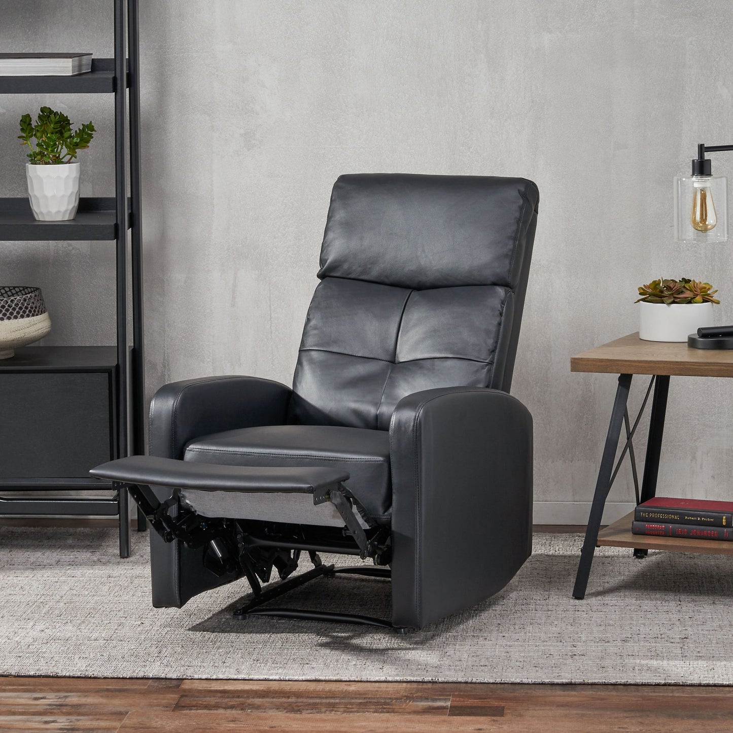 Wide Faux Leather Manual Standard Recliner - Black