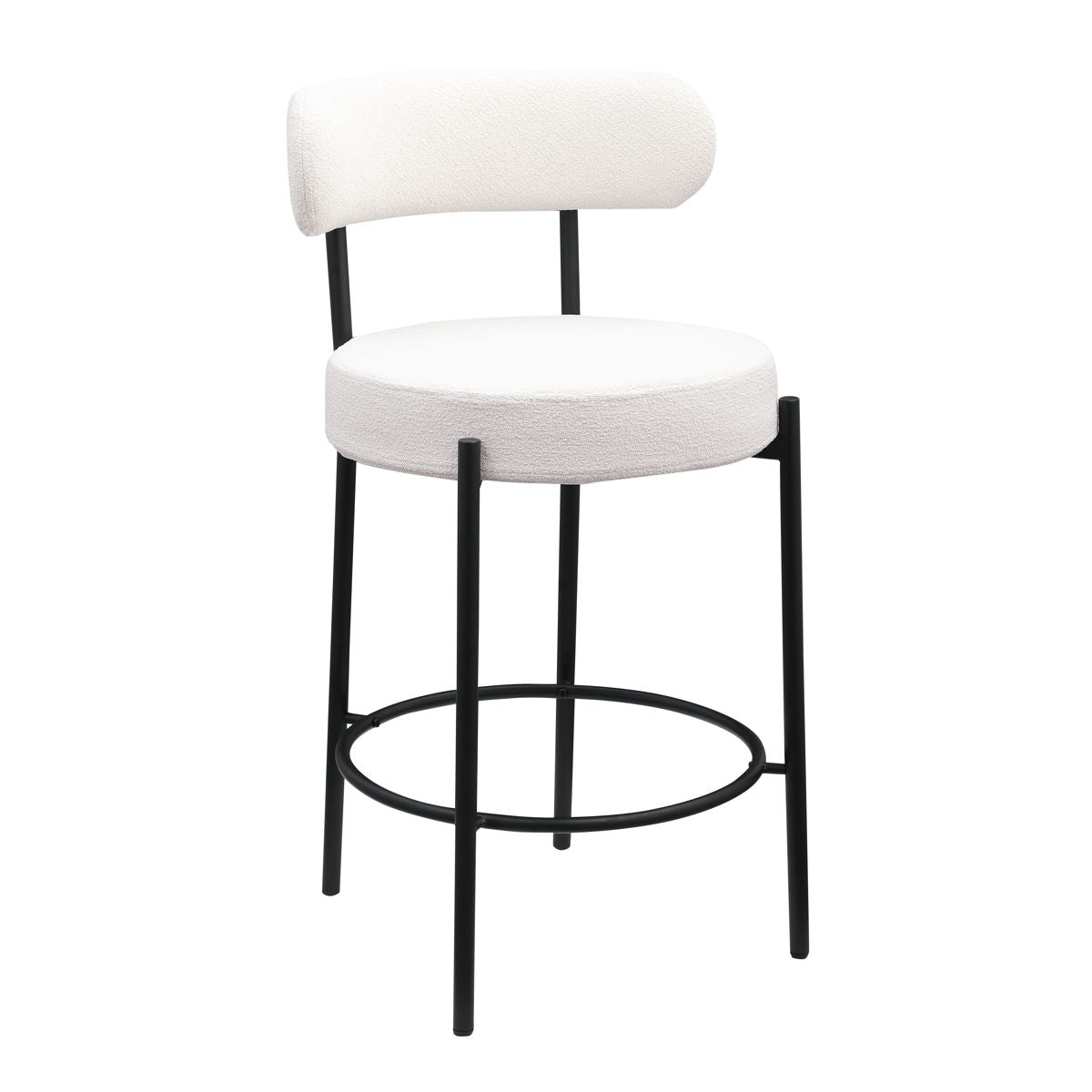 Modern Sherpa Counter Height Stools, Uphsoltered Seat Height Barstools With Brushed Brass Metal Legs Round Low Back Kitchen Stools With Footrest For Dining Room (Set of 2)