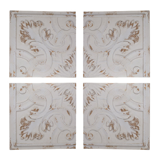 Distressed Wooden Square Wall Panels (Set of 4) - White