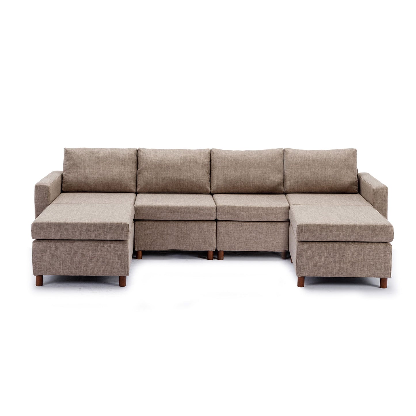 4 Seat Module Sectional Sofa Couch With 2 Ottoman For Living Room, Seat Cushion And Back Cushion Non-Removable And Non-Washable