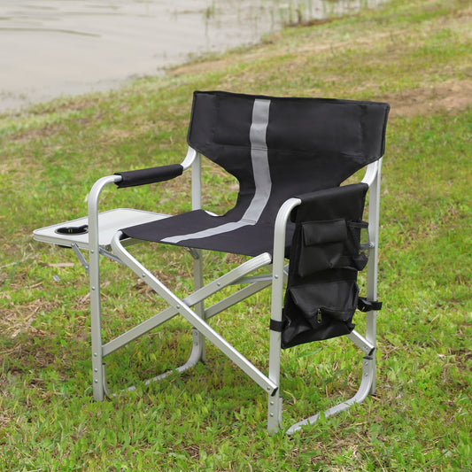 Padded Folding Outdoor Chair With Side Table And Storage Pockets, Lightweight Oversized Directors Chair For Indoor, Outdoor Camping, Picnics And Fishing