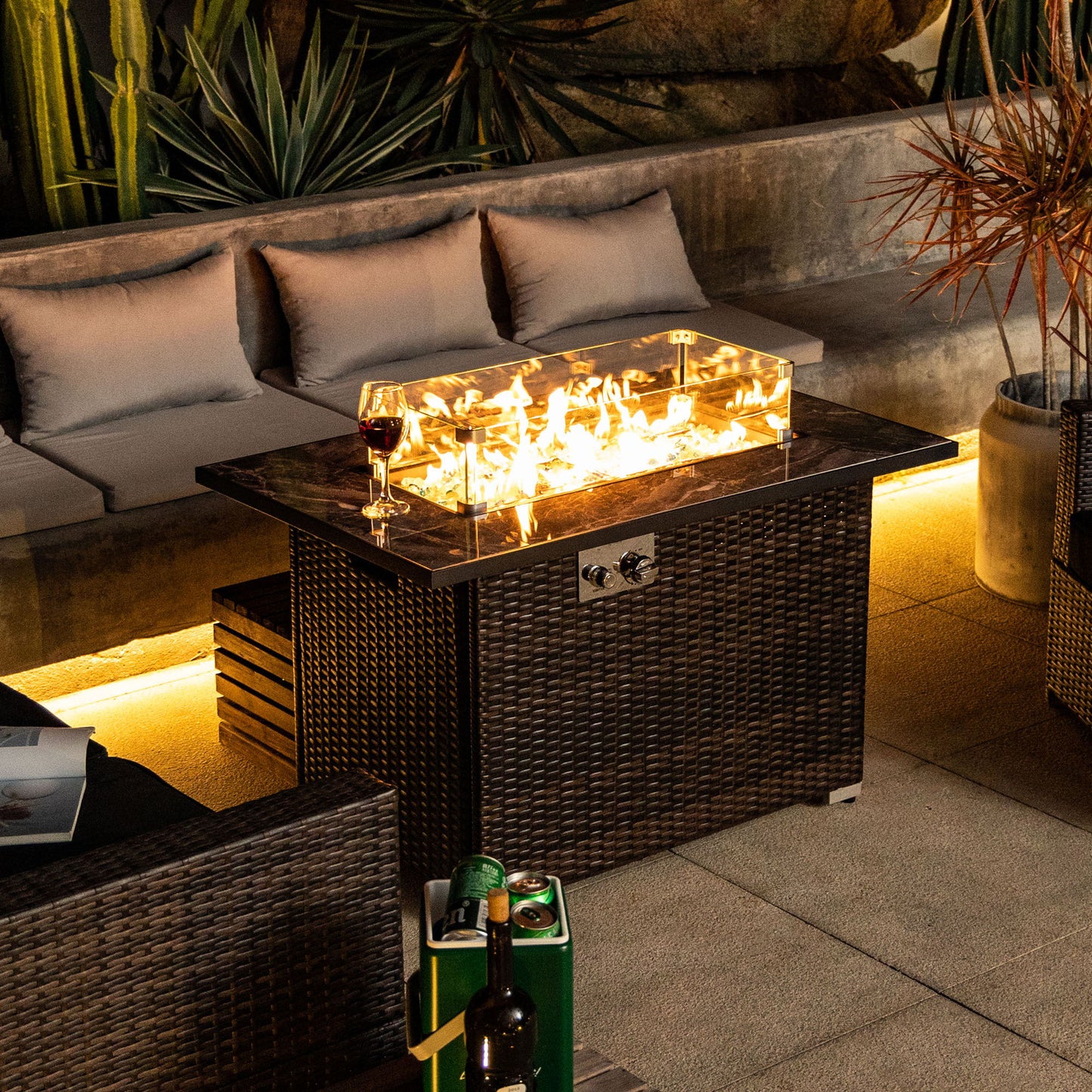 44" Outdoor Fire Pit Table, Propane Fire Table With Ceramic Tabletop Gas Fire Table - Espresso