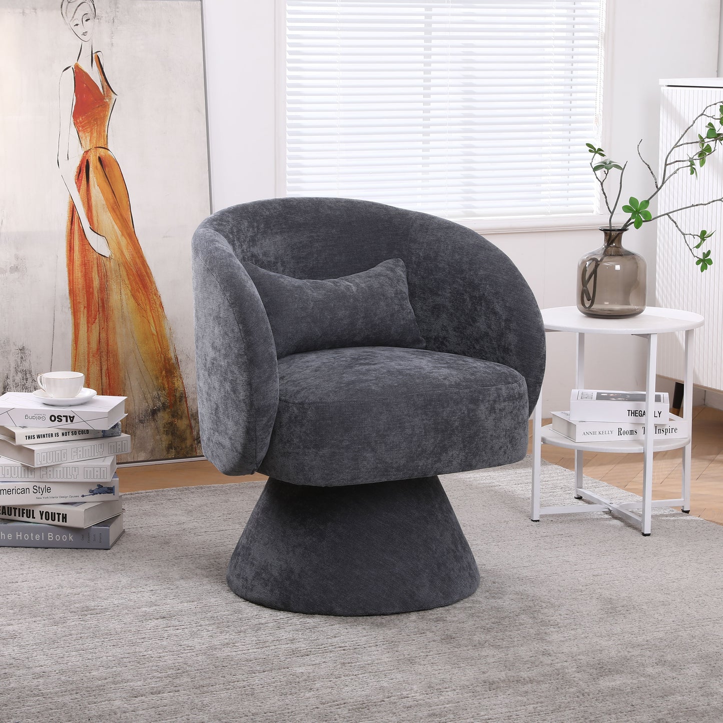 Swivel Accent Chair, Armchair Round Barrel Chair In Fabric For Living Room Bedroom