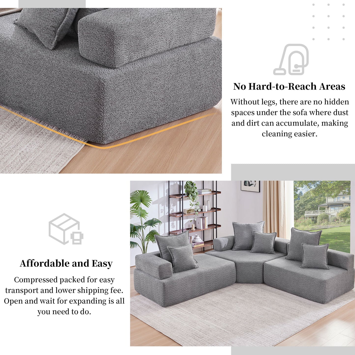 Oversized Modular Sectional Sofa, Luxury Boucle Floor Couch Set, Convertible Sleeper Couch, Spacious Foam-Filled Sofa Bed For Living Room