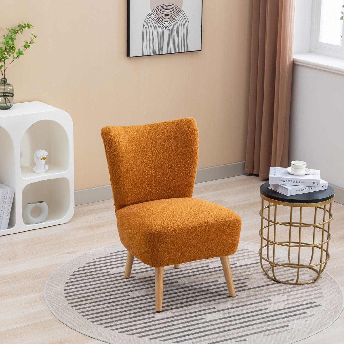 Boucle Upholstered Armless Accent Chair Modern Slipper Chair, Cozy Curved Wingback Armchair, Corner Side Chair For Bedroom Living Room Office Cafe Lounge Hotel