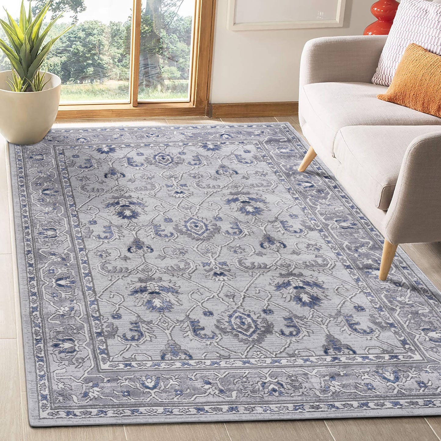 Oriental Non-Shedding Living Room Bedroom Dining Home Office Stylish And Stain Resistant Area Rug - Gray / Blue