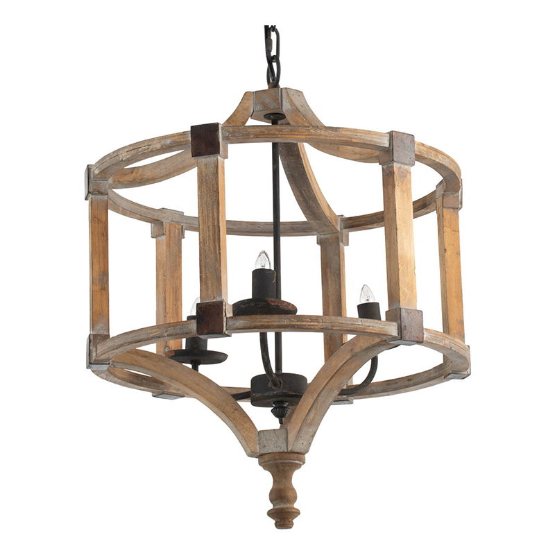 3 Light Wood Drum Chandelier, Hanging Light Fixture With Adjustable Chain For Kitchen Dining Room Foyer Entryway, Bulb Not Included - Brown