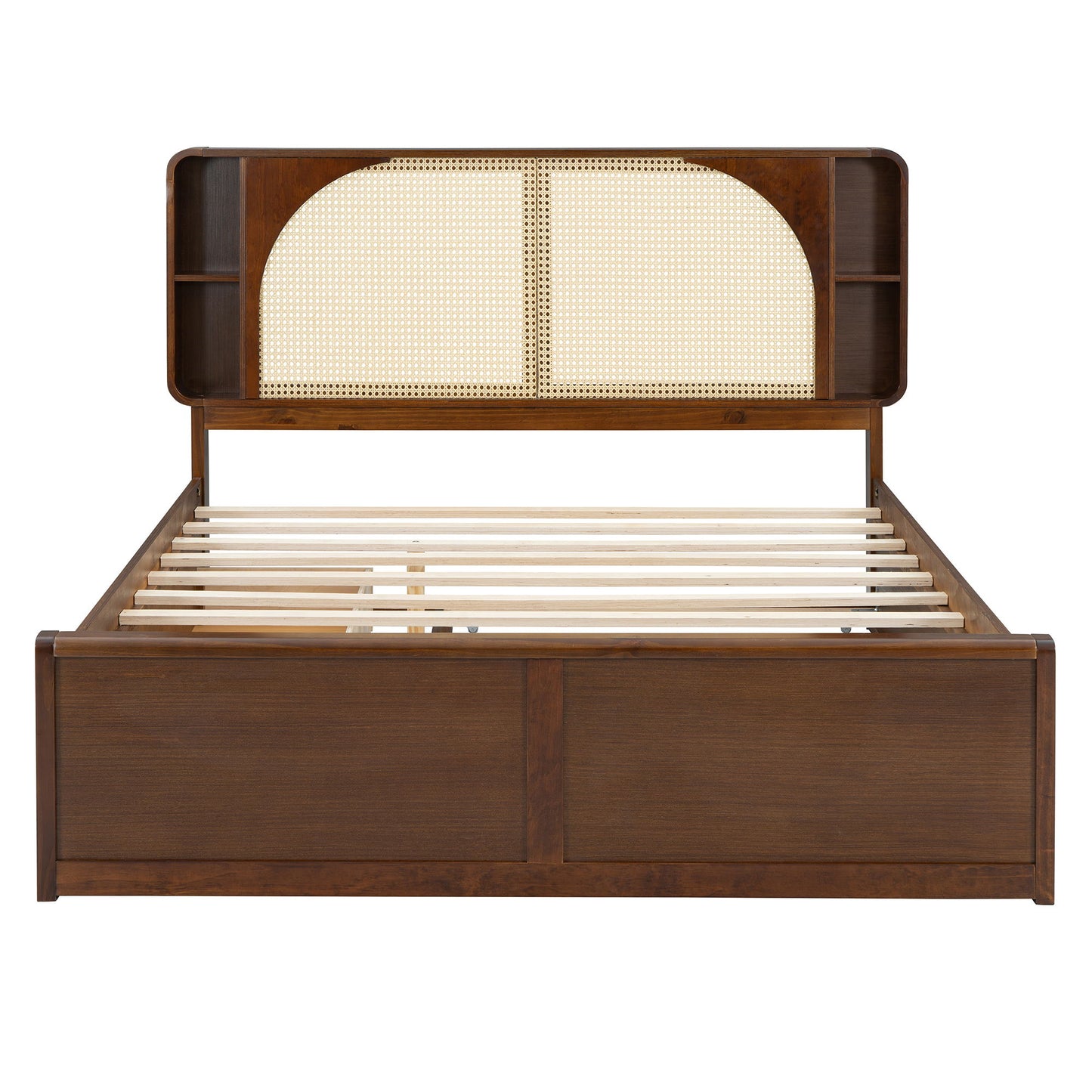 Rattan Headboard Bed With Two Drawers And Trundle