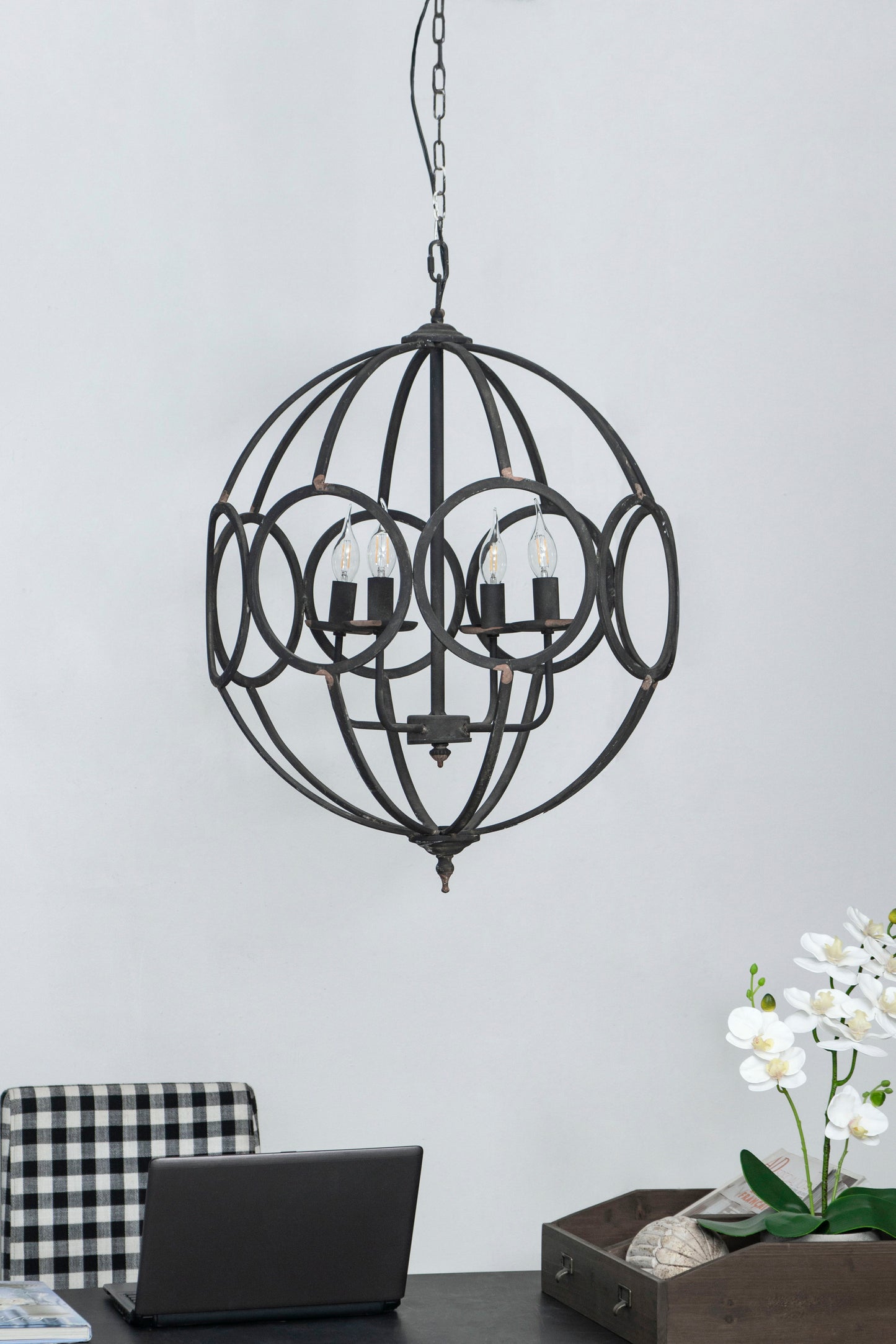 4 Light Metal Chandelier, Hanging Light Fixture With Adjustable Chain For Kitchen Dining Room Foyer Entryway, Bulb Not Included - Black