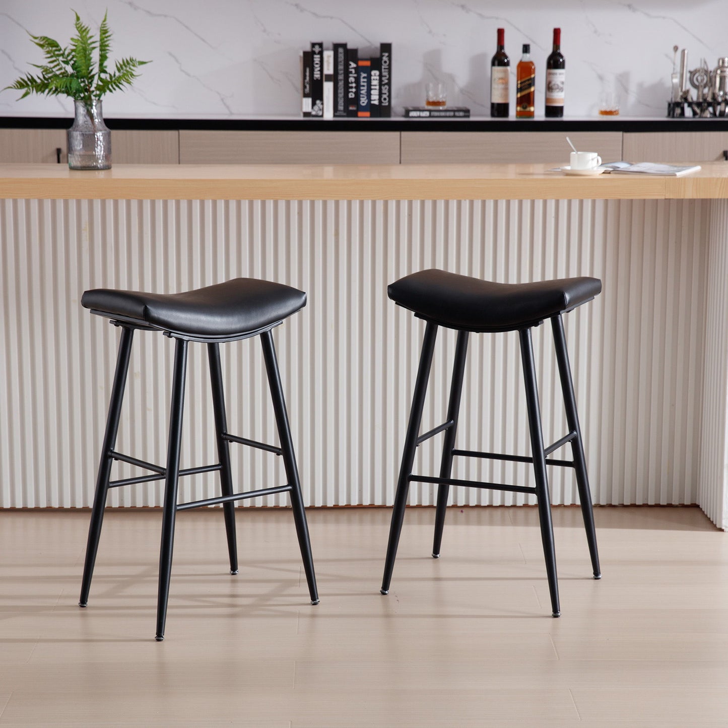 Counter Height Bar Stool (Set of 2) For Dining Room Kitchen Counter Island, Linen Fabric Upholstered Breakfast Stools With Footrest