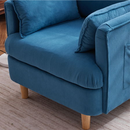 29.5" W Modern Fabric Decorative Chair Armchair Upholstered Reading Chair Single Sofa Casual Club Chair With Solid Wooden Feet And 2 Pillow, For Living Room, Bedroom, Bed Room, Office, Corduroy Fabric - Blue