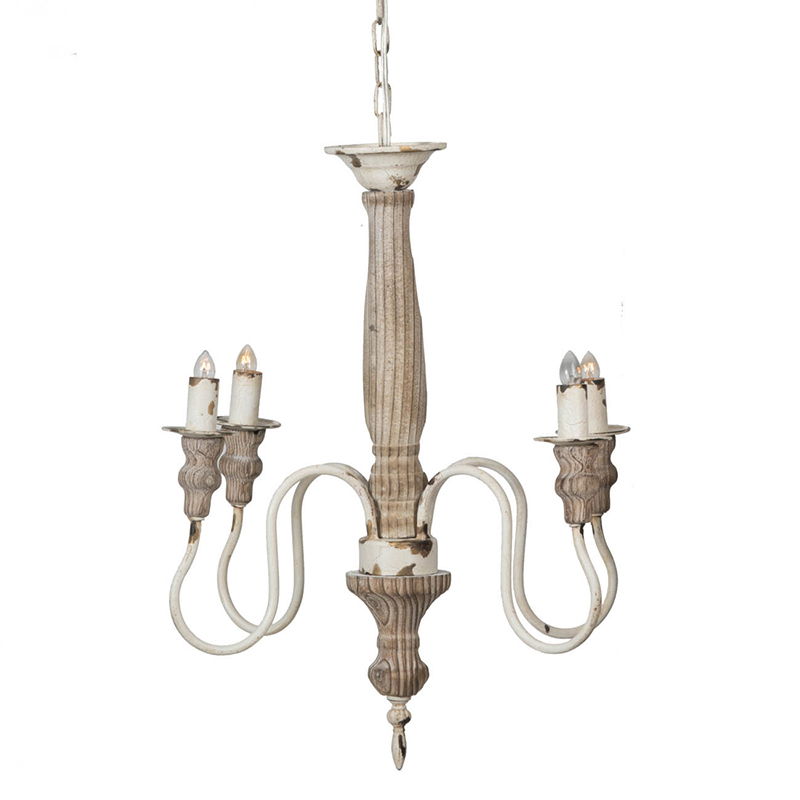 4 Light Wood Chandelier, Hanging Light Fixture With Adjustable Chain For Kitchen Dining Room Foyer Entryway, Bulb Not Included - Cream White