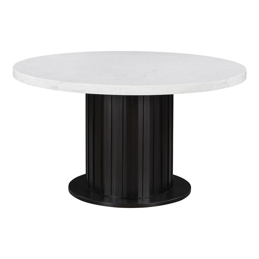 Sherry - Round Marble Top Dining Table - Rustic Espresso