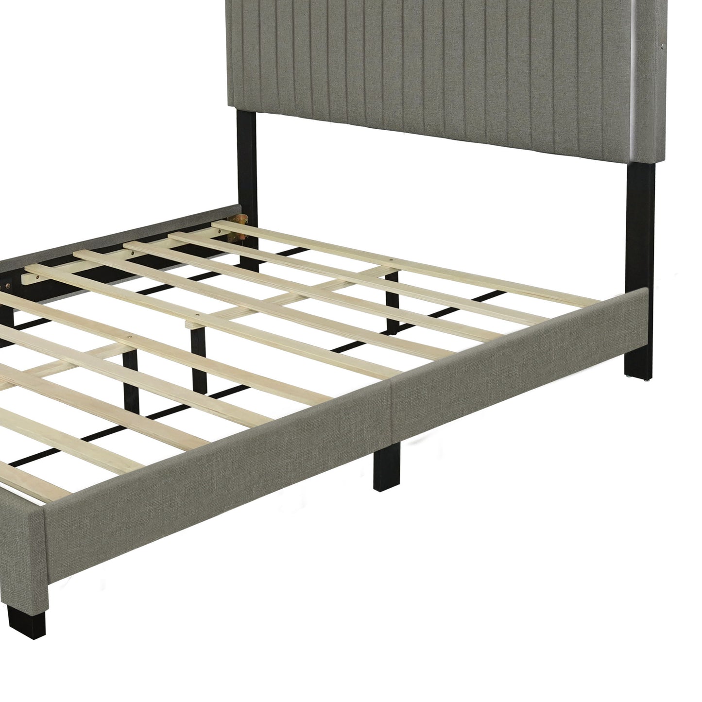 Upholstered Bed With Adjustable Height / Mattress / LED Design With Footboard Drawers Storage / No Box Spring Required