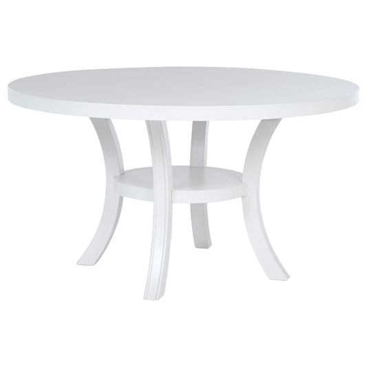 Judd - Round Dining Wood Table With Shelf - Pearl White