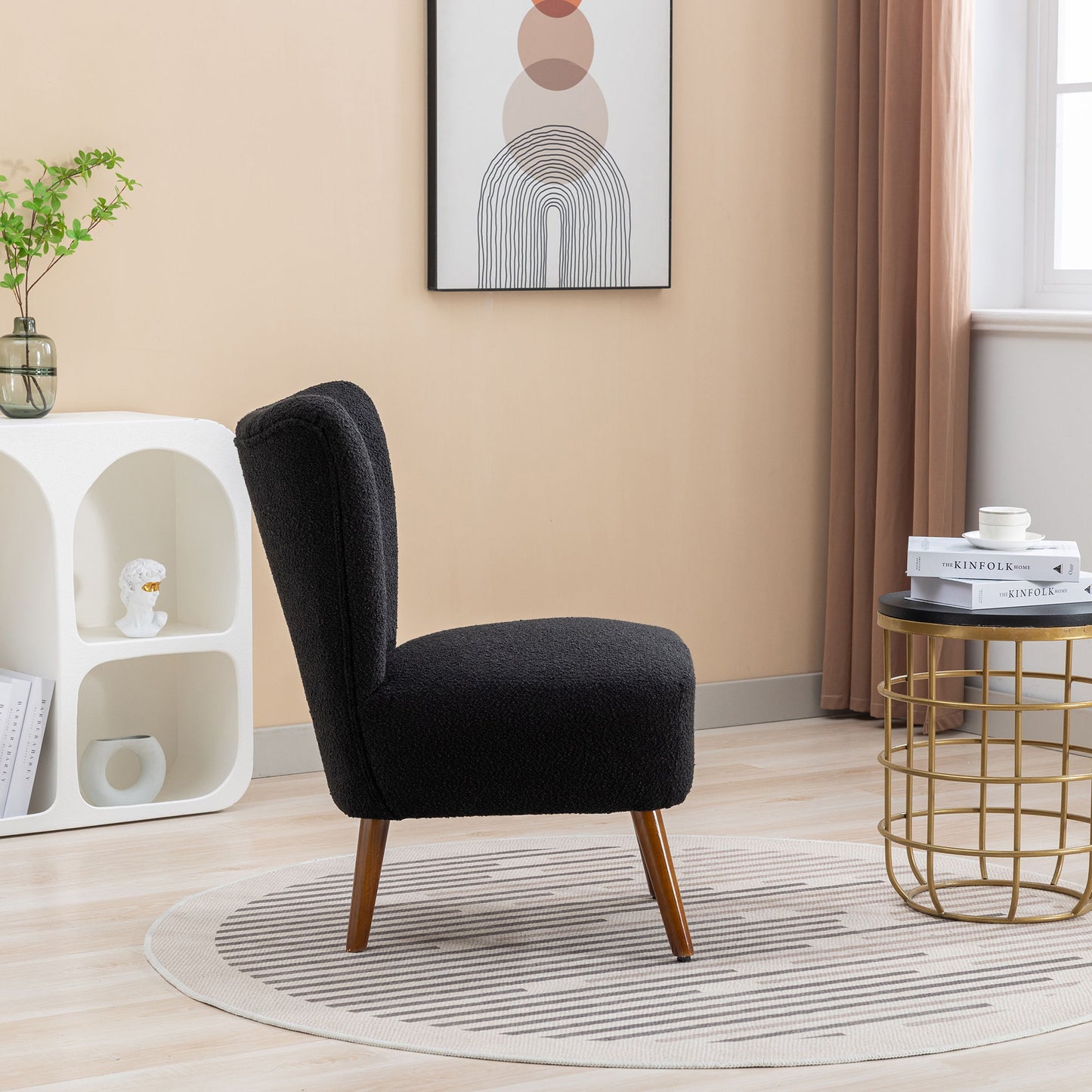 Boucle Upholstered Armless Accent Chair Modern Slipper Chair, Cozy Curved Wingback Armchair, Corner Side Chair For Bedroom Living Room Office Cafe Lounge Hotel