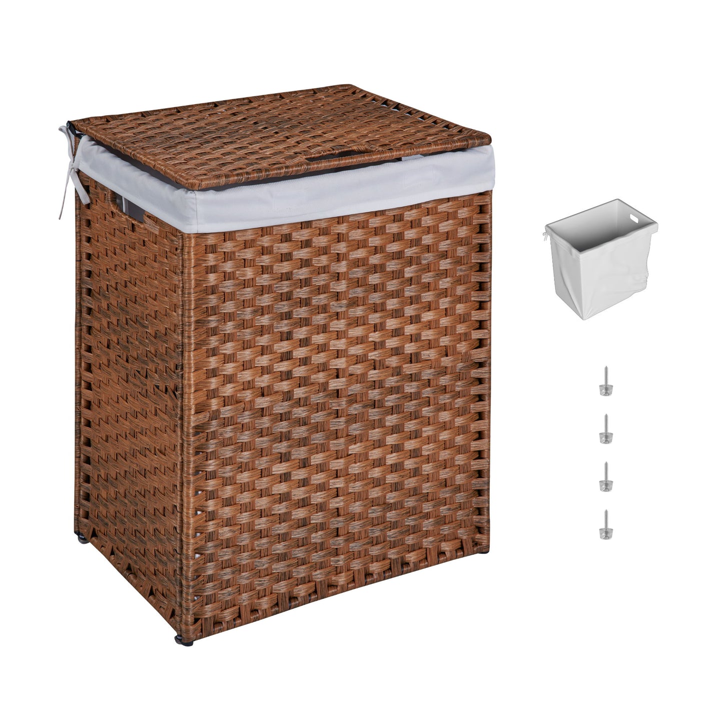 Laundry Hamper With Lid PE Rattan Powder Coating Frame Clothes Hampers With 2 Removable Bags