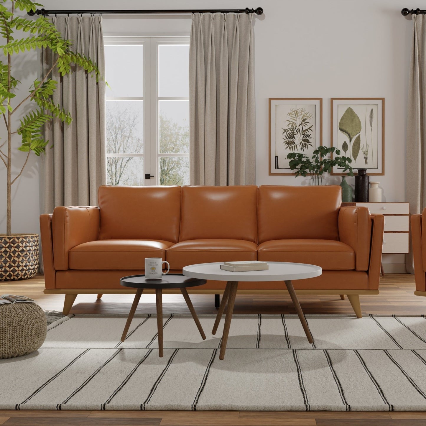 Modern Leather Sofa - Caramel