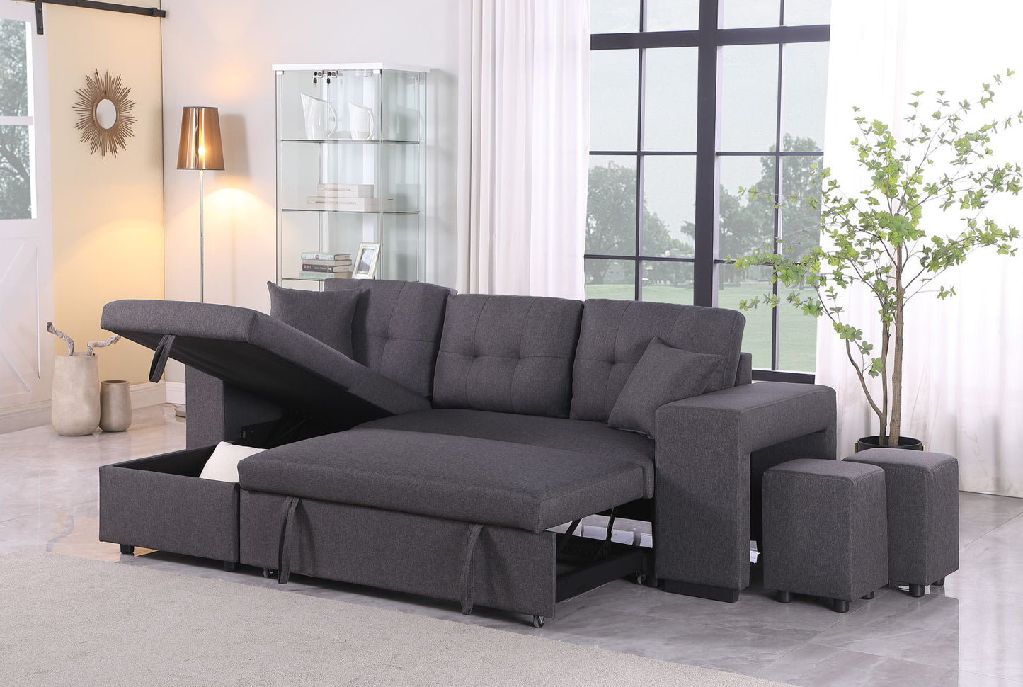 Daniel - Upholstered Reversible Sectional With Pull Out Loveseat