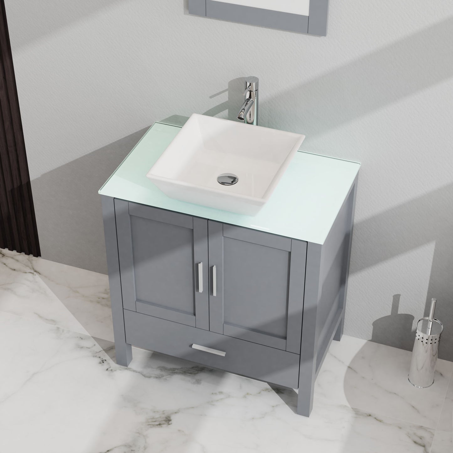 Bathroom Vanity And Sink Combo Glass Top Cabinet With Mirror