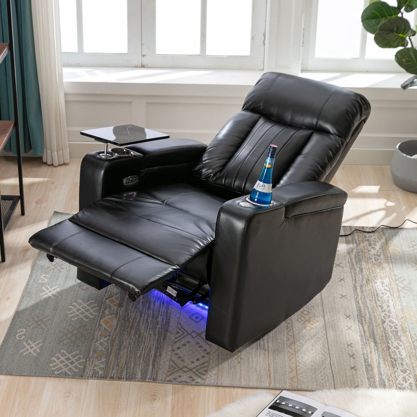 Premium Power Recliner With Storage Arms, Cupholders, Swivel Tray Table And Cell Phone Stand