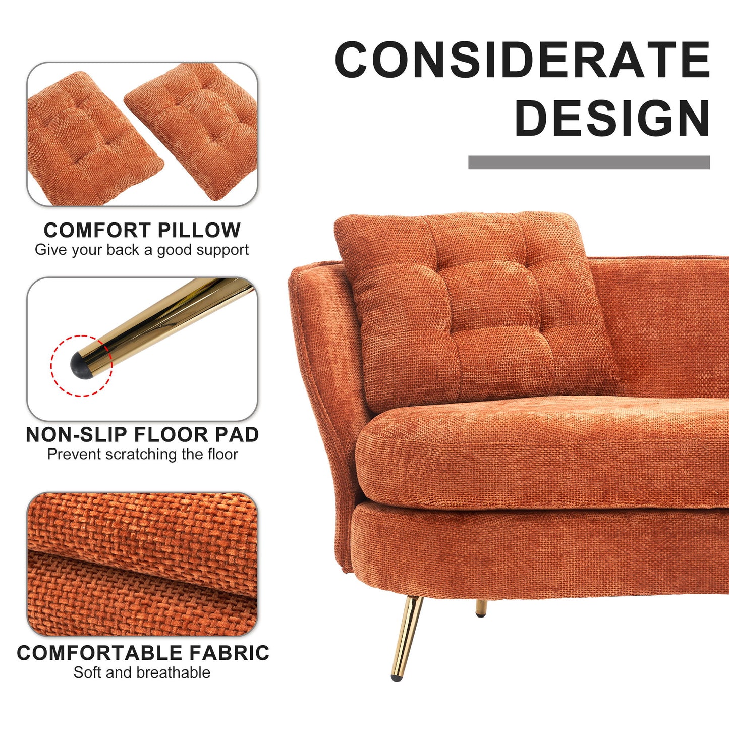 Polyester Fiber Loveseat Sofa Chair Upholstered Couch With Golden Metal Legs Club Two-Seat Sofa For Living Reading Room Bedroom Apartment Small Space Dorm