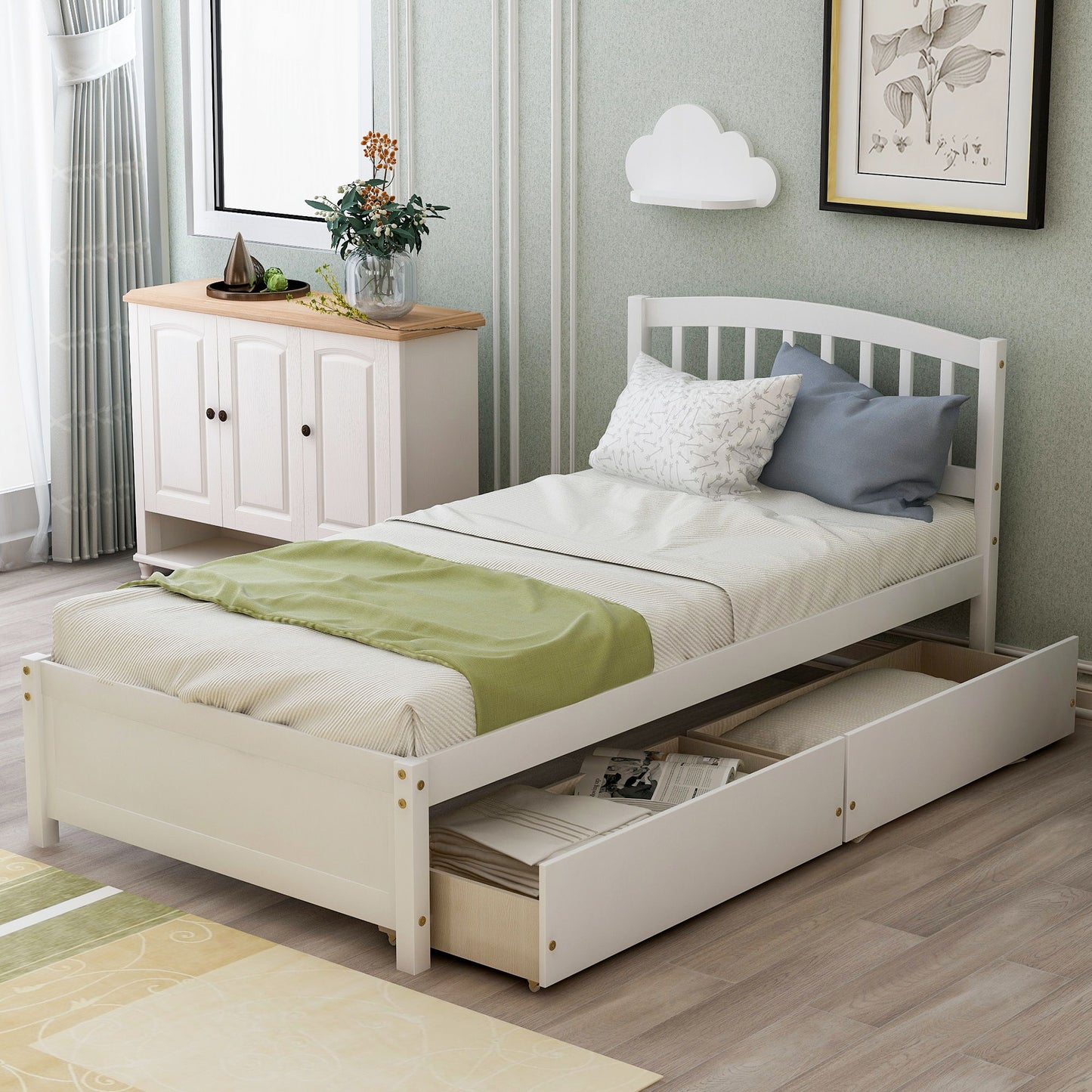 Platform Storage Bed Wood Bed Frame With Two Drawers And Headboard