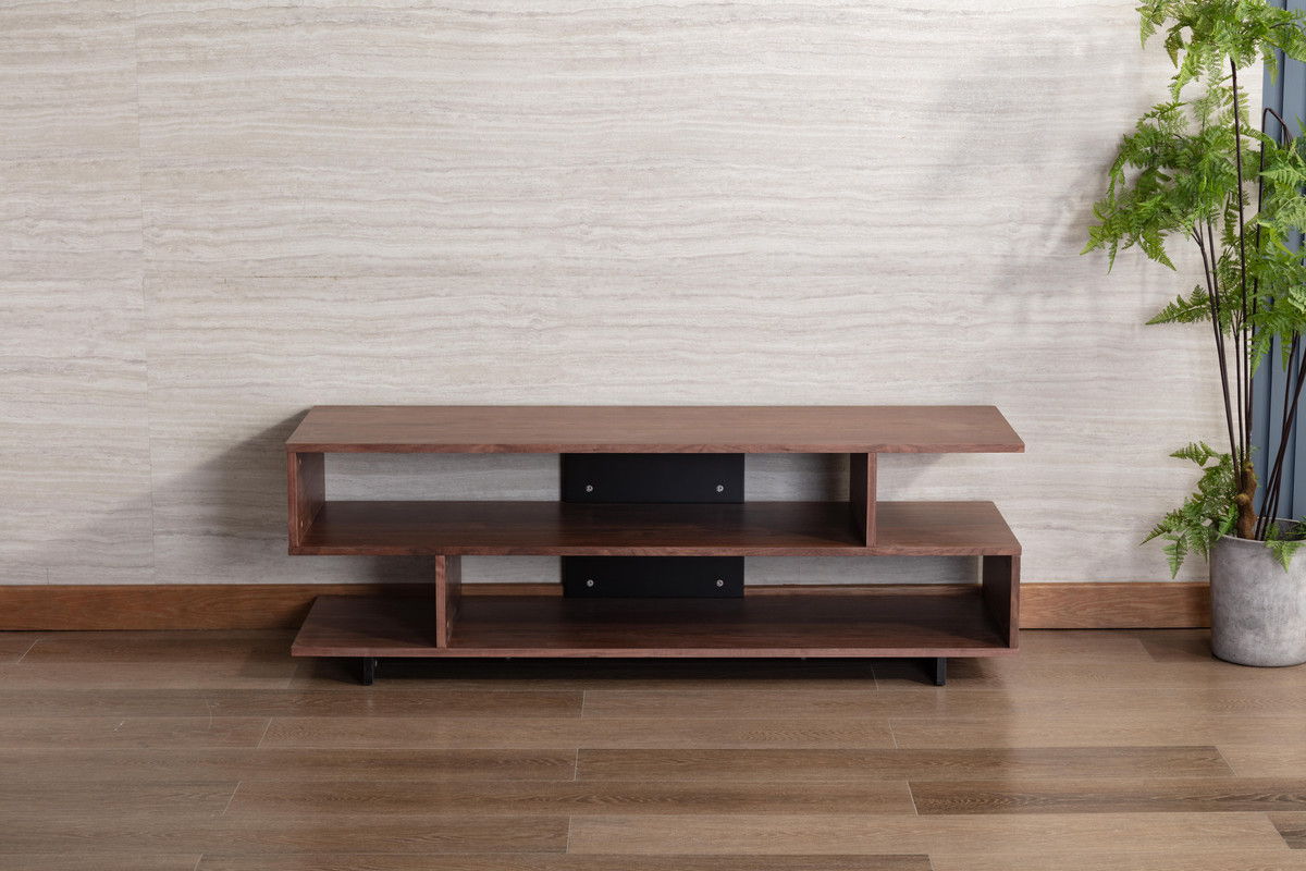 Iris - Finish TV Stand With 2 Levels Of Shelves - Brown Walnut And Black