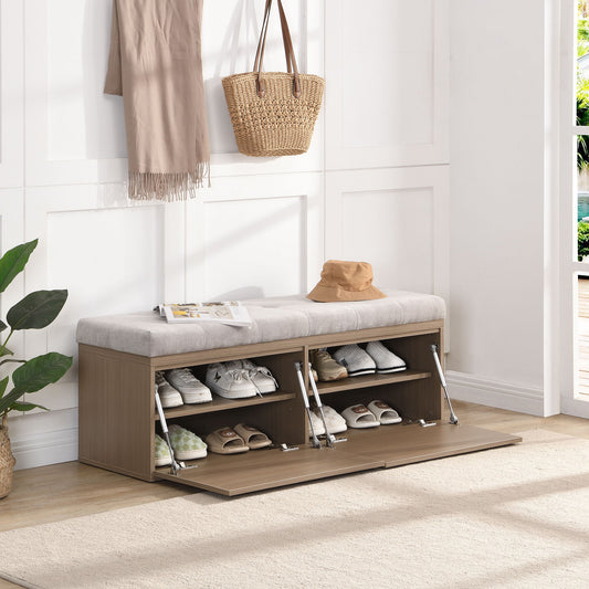 Shoe Storage Bench Entryway Shoe Cabinet Storage Ottoman With Padded Seat Cushion And Double Doors For Entryway, Hallway And Bedroom