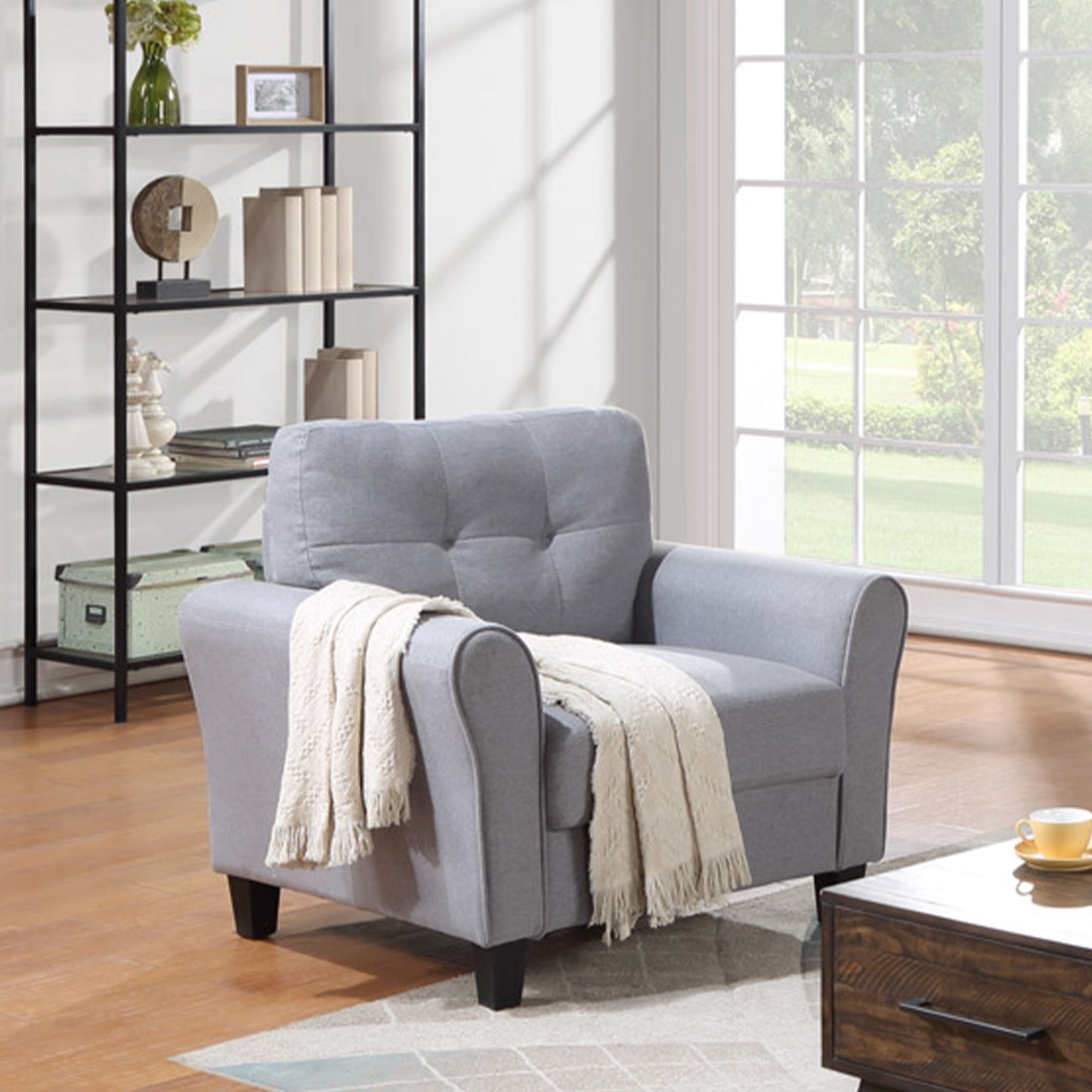 Modern Living Room Armchair Linen Upholstered Couch Furniture For Home Or Office