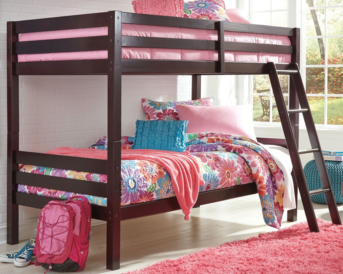 Halanton - Dark Brown - Twin/twin Bunk Bed W/Ladder