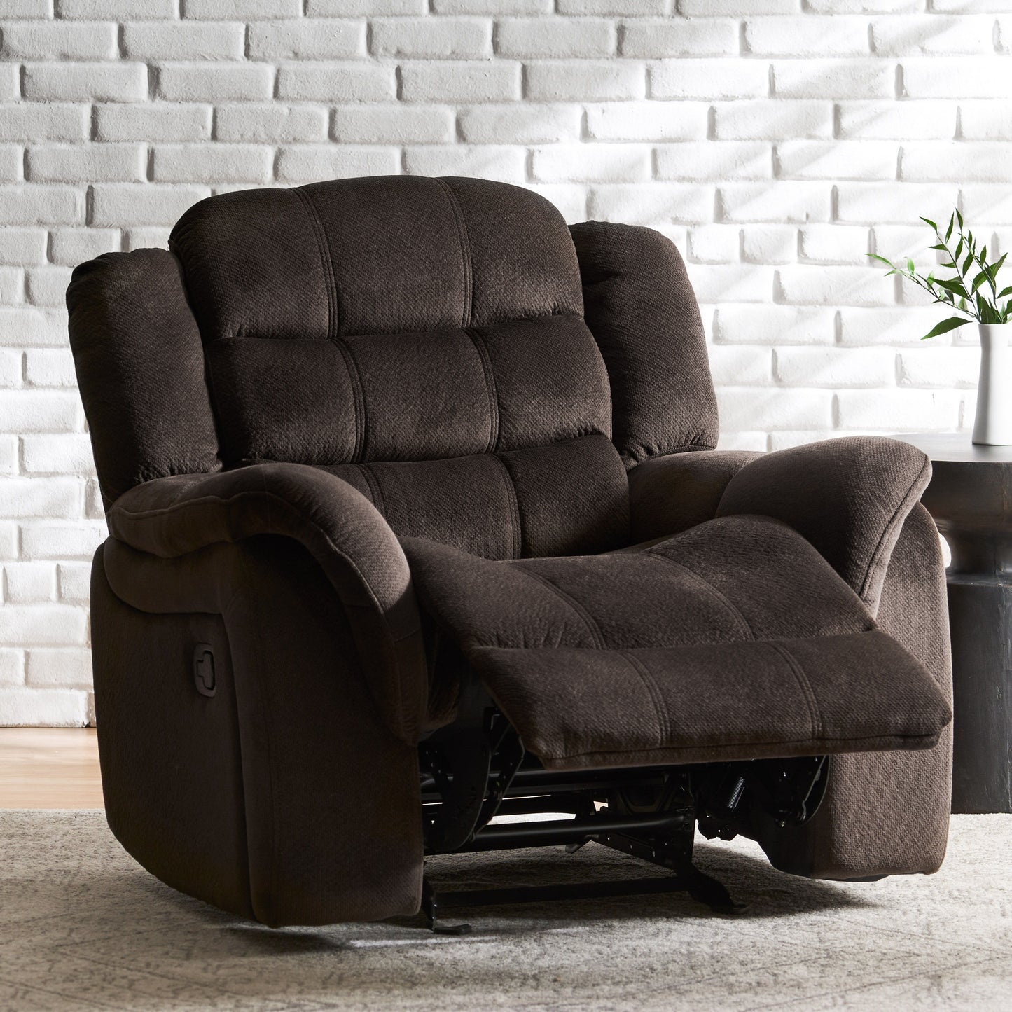 Classic Design, Plush Fabric, Glider Recliner - Brown