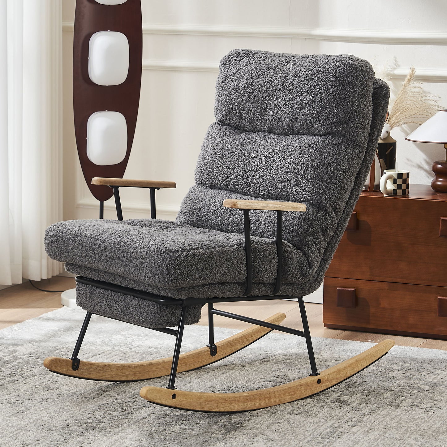 Modern Teddy Gliding Rocking Chair With High Back, Retractable Footrest, And Adjustable Back Angle For Nursery, Living Room, And Bedroom