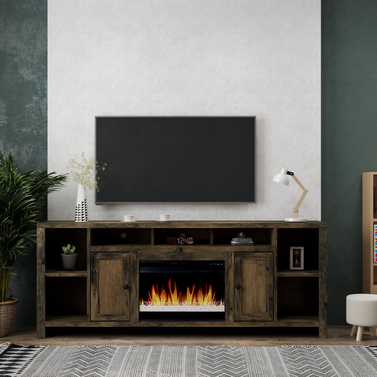 Joshua Creek - 84" Electric Fireplace TV Stand For TVs Up To 95" - Barnwood