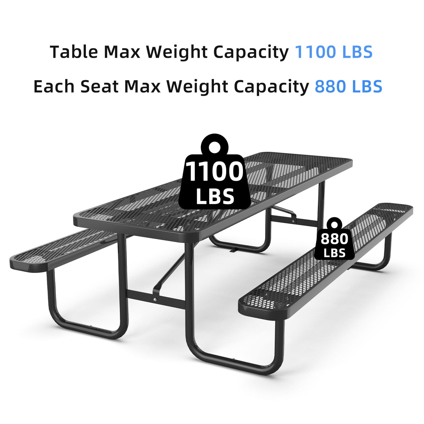 Metal Expanded Rectangular Picnic Table - Black