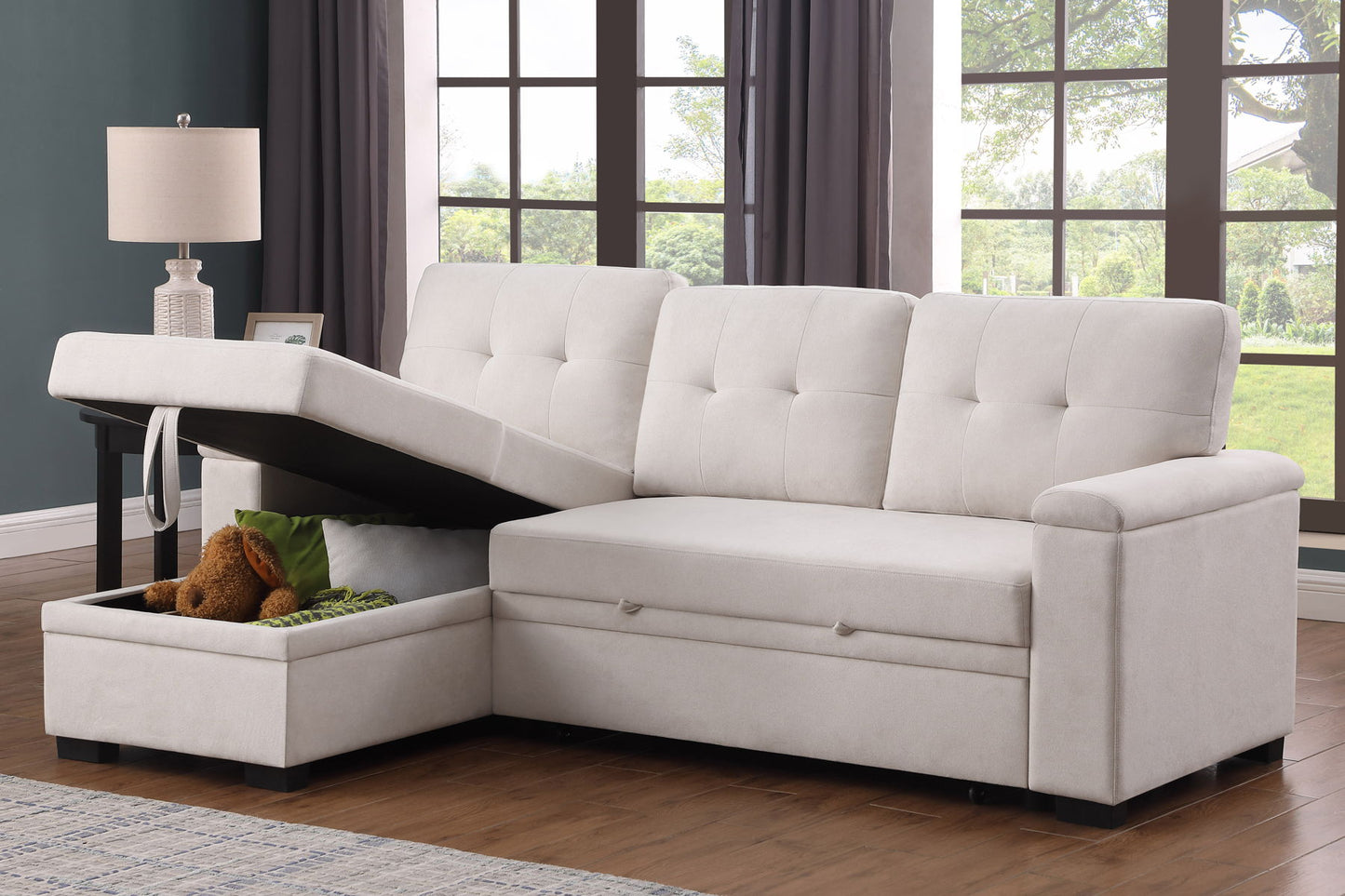 Lucca II - 84.5"W Reversible Sleeper Sectional Sofa with Storage Chaise