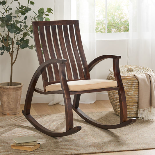 Acacia Wood Rocking Chair With Cushion - Brown