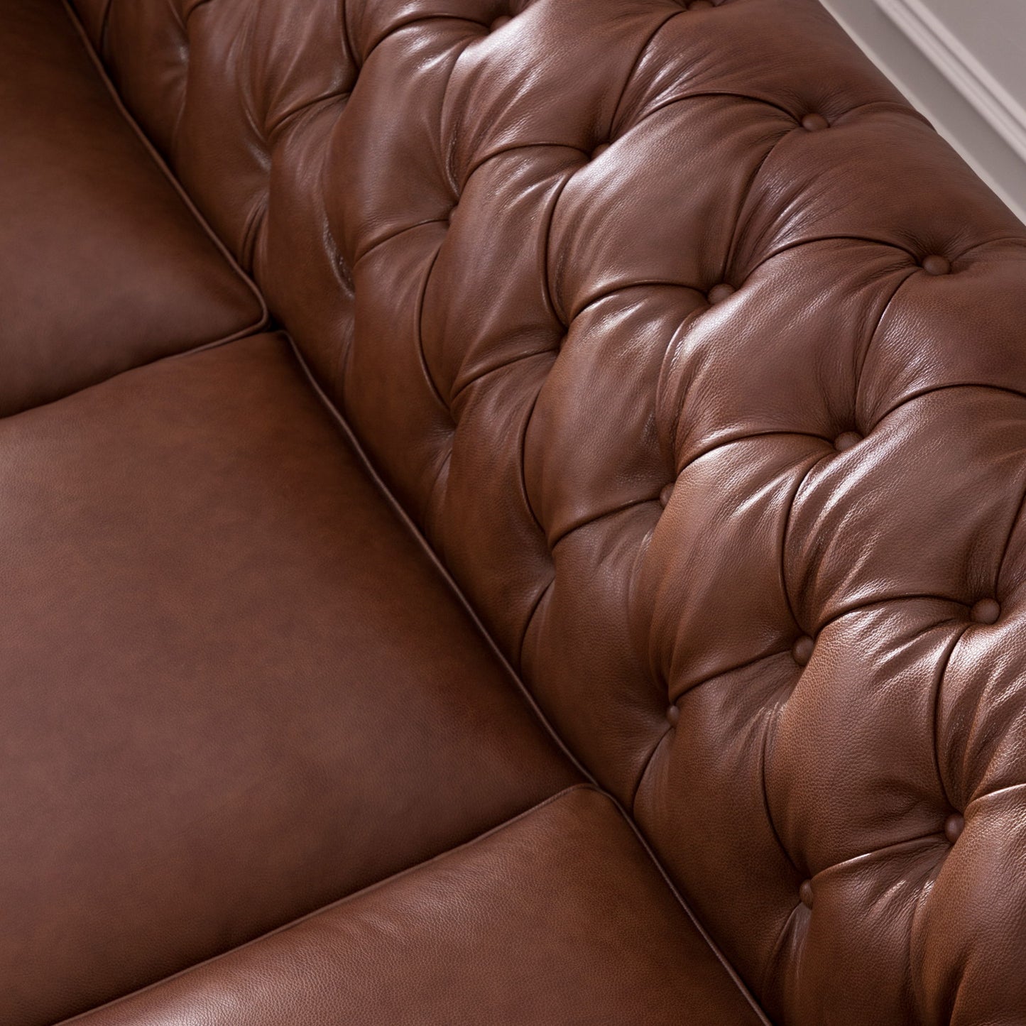 Traditional Tufted Leather Chesterfield Nailhead Sofa - Light Brown