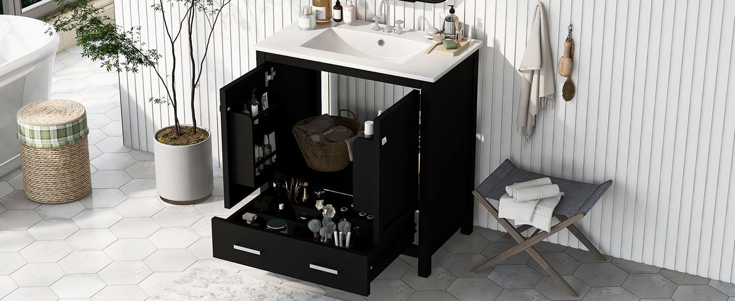 Bathroom Vanity With Single Sink, Combo Cabinet Undermount Sink, Bathroom Storage Cabinet With Two Doors And A Drawer, Soft Closing, Multifunctional Storage, Solid Wood Frame