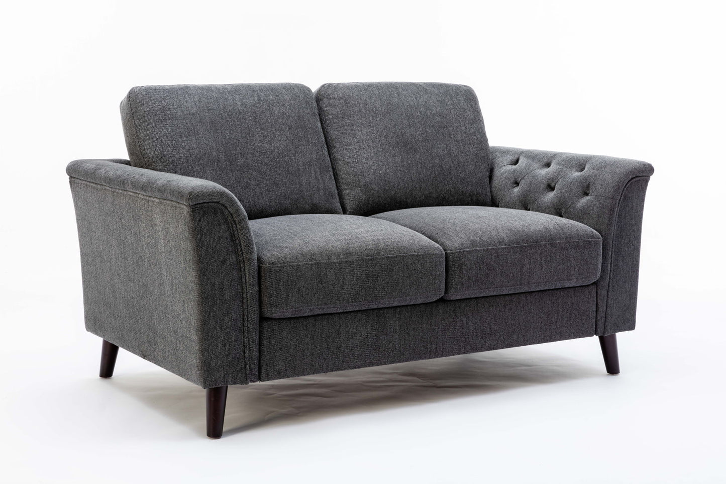 Stanton - Linen Loveseat With Tufted Arms - Dark Gray