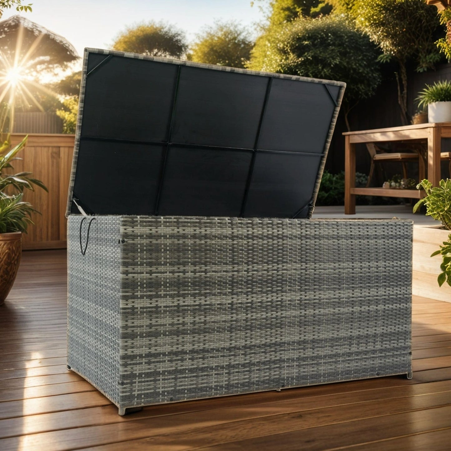 Outdoor Storage Box, Wicker Patio Deck Boxes With Lid, Outdoor Cushion Storage For Kids Toys, Pillows, Towel, Wicker